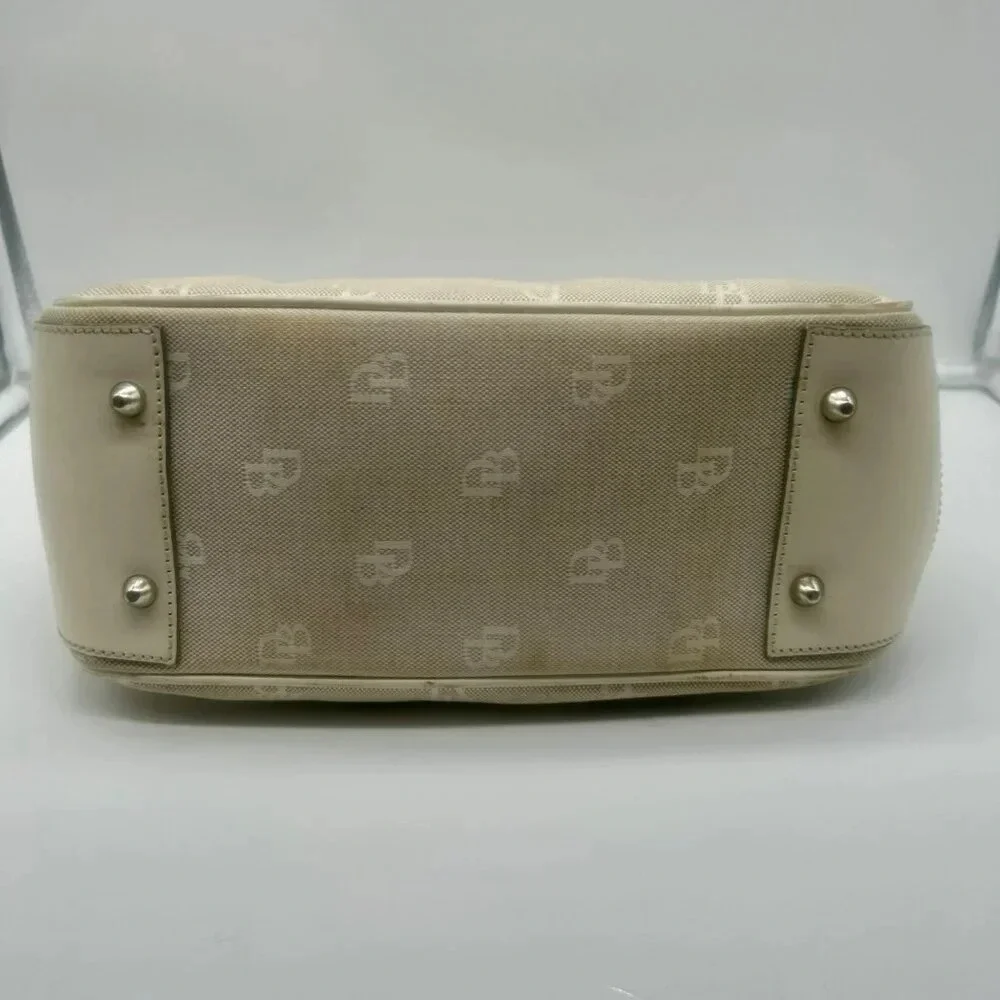 Dooney & Bourke DB Monogram Logo Purse Off White Ivory Canvas Leather Top Handle